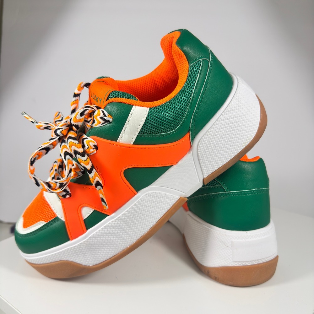 Lucky Step Platform Sneakers Womens 10 Green Orange Colorblock Chunky Lace Up